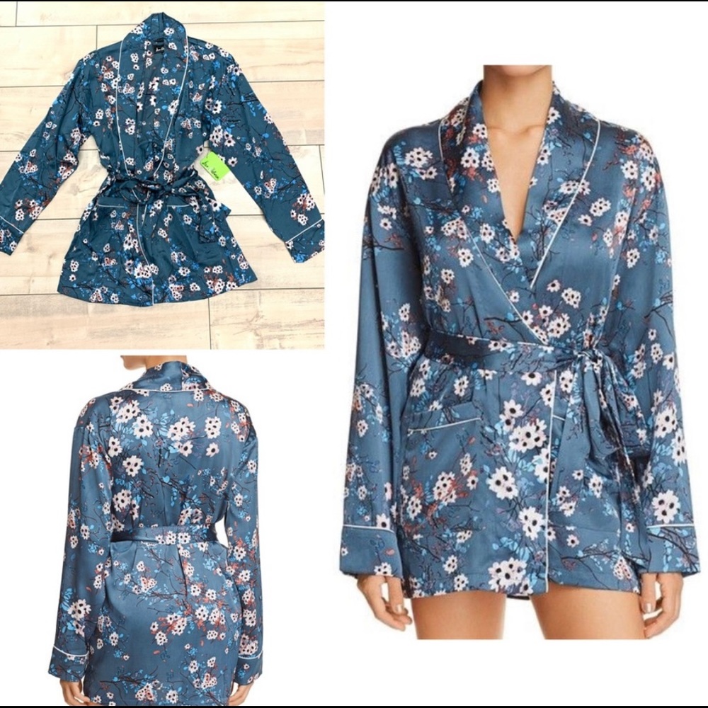 Blue floral smoking jacket robe